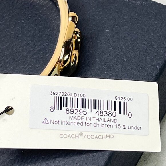 COACH Buckle Bangle Bracelet SIGNATURE C Gold Plated & Chalk Enamel Hinged - Picture 6 of 8
